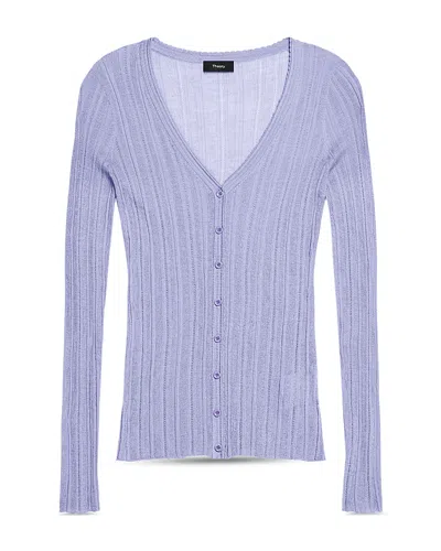 Theory Novel Rib V Neck Cardigan In Purple