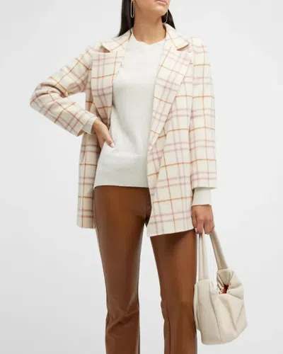 Pre-owned Theory Nwt-  'clairene' Wool-blend Open Front Plaid Jacket, Ivory Multi - Medium In White