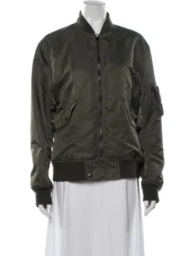 Pre-owned Theory Nylon Bomber Jacket In Green