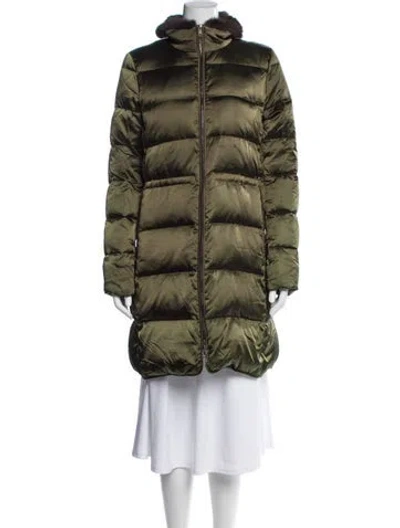 Pre-owned Theory Nylon Down Coat In Green
