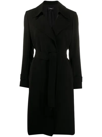 Theory Oaklane Crepe Trench Coat In Black