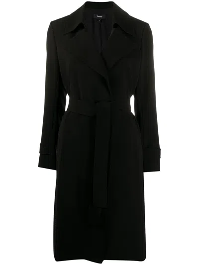 Theory Oaklane Trench Coat In Admiral Crepe In Black