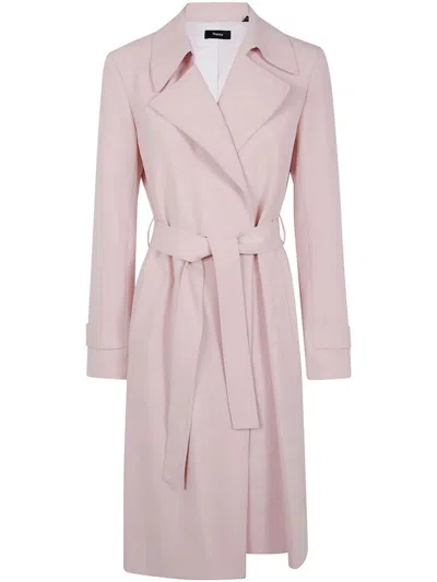 Theory Oaklane Trench Coat In Admiral Crepe In Pink