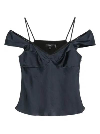Theory Off-shoulder Satin Top In Blue