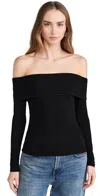 Theory Off-the-shoulder Top In Ribbed Viscose In Black