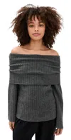 Theory Off The Shoulder Bell Sleeve Merino Wool Blend Sweater In Gray