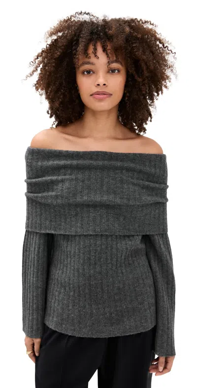 Theory Off The Shoulder Bell Sweater Charcoal In Gray