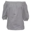 Theory Off-the-shoulder Blouse In White Cotton In Gray