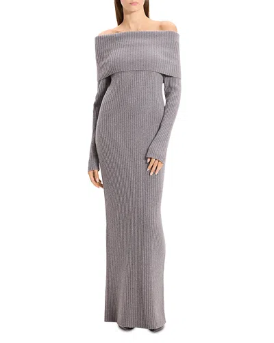 Theory Off-the-shoulder Ribbed Wool And Cashmere Dress In Gray