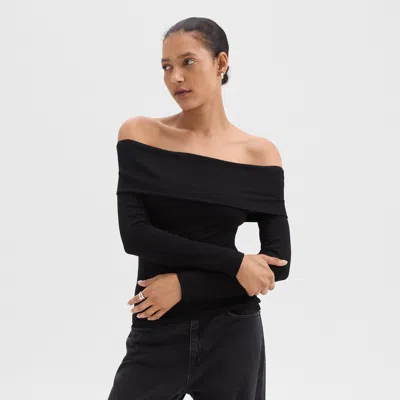 Theory Off-the-shoulder Top In Ribbed Viscose In Black