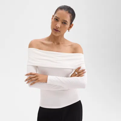Theory Off-the-shoulder Top In Ribbed Viscose In White