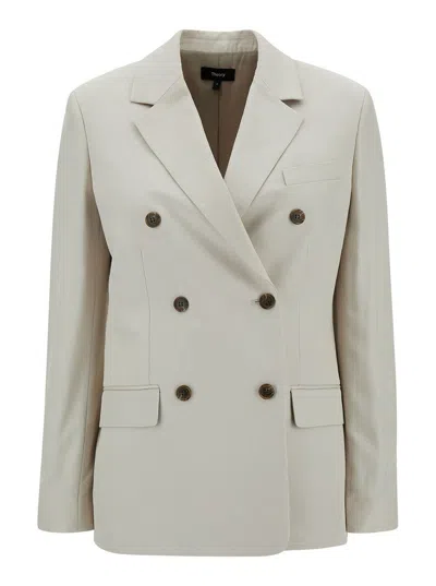 Theory Off-white Double-breasted Jacket With Notched Revers In Viscose Woman In Beige