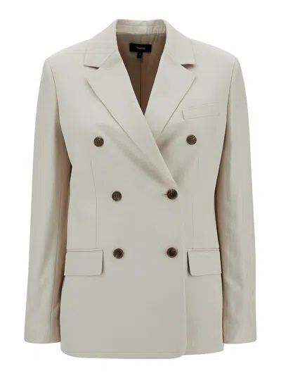 THEORY OFF-WHITE DOUBLE-BREASTED JACKET WITH NOTCHED REVERS IN VISCOSE WOMAN