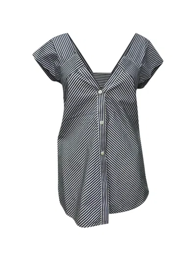 Pre-owned Theory Off-shoulder Striped Top In White