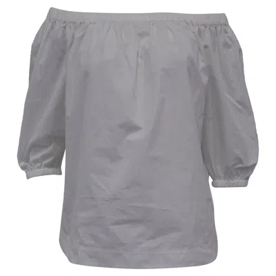 Theory Off-the-shoulder Blouse In White Cotton In Gray