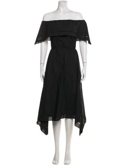 Pre-owned Theory Off-the-shoulder Midi Length Dress In Black