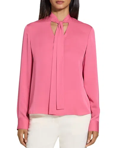 THEORY THEORY OPEN NECK SILK TIE BLOUSE