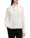 Theory Open Neck Silk Tie Blouse