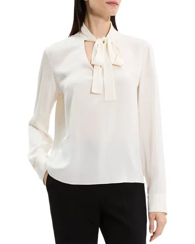 THEORY THEORY OPEN NECK SILK TIE BLOUSE