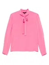 Theory Tie Neck Silk Blouse In Pink