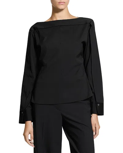 Theory Open Sleeved Boat Neck Top In Black