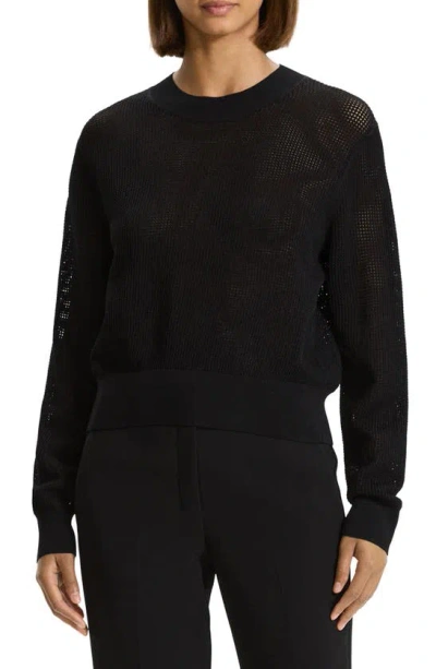 Theory Open Stitch Crewneck Sweater In Black