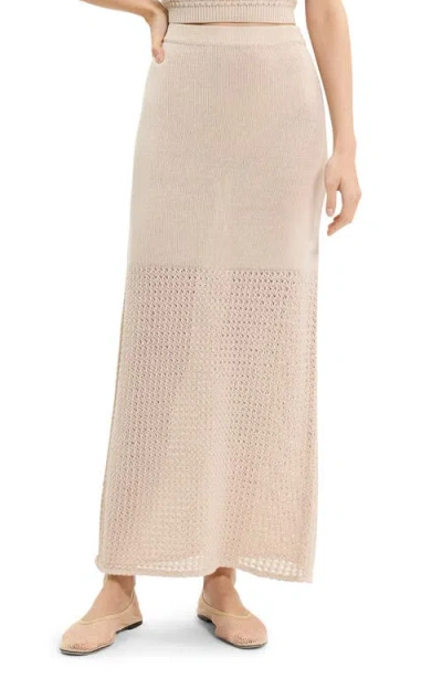 Theory Open Stitch Detail Cotton Maxi Sweater Skirt In Brown