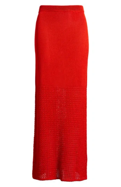 Theory Open Stitch Detail Cotton Maxi Sweater Skirt In Red