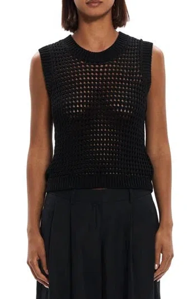 Theory Open Stitch Pima Cotton Sweater Vest In Black - 001