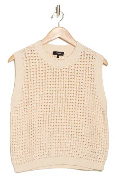Theory Open Stitch Pima Cotton Sweater Vest In Bone
