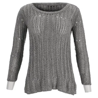 Pre-owned Theory Open Weave Knit Crewneck Sweater In Grey Silk
