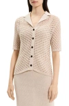 Theory Open Knit Camp Collar Top In Neutral