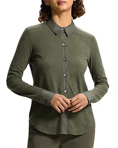 Theory Organic Cotton Shirt In Green