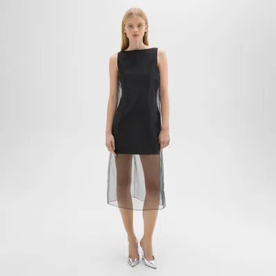 Theory Overlay Midi Dress In Good Linen In Black