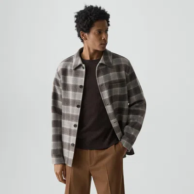 Theory Overshirt In Checked Double-face Wool-cashmere In Gray