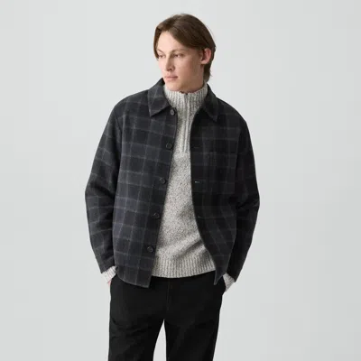 Theory Overshirt In Checked Double-face Wool-cashmere In Gray