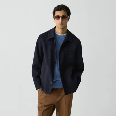 Theory Overshirt In Double-face Wool-cashmere In Blue