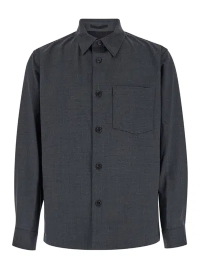 Theory Grey Overshirt With Patch Pocket In Wool Man