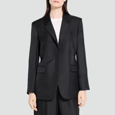 Theory Oversized Cinch Waist Blazer In Mod Silk Twill In Black