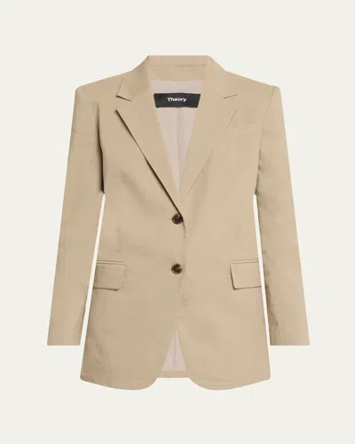 Theory Oversized Crunch Linen Blazer In Soft Taupe