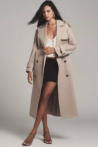 Theory Oversized Double-breasted Trench Coat Jacket In Beige