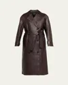 Theory Oversized Leather Trench Coat In Brown