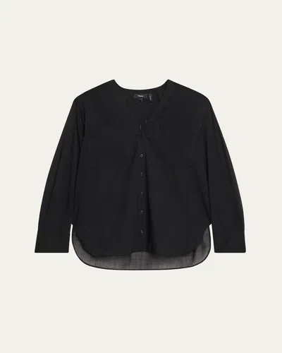 Theory Oversized Lightweight Button-front Shirt In Black