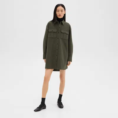 Theory Oversized Military Shirt Dress In Moleskin Twill In Hunter Green