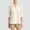 Theory Oversized Patch Pocket Shirt In Wool-poly In White