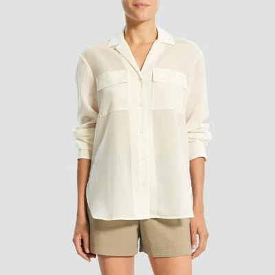 Theory Oversized Patch Pocket Shirt In Wool-poly In Ivory