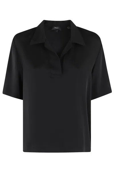 Theory Fluid Polo Top In Black