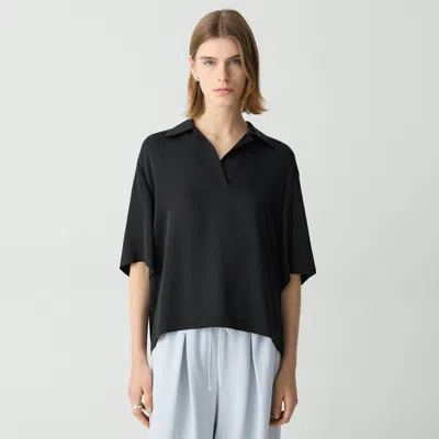 Theory Oversized Polo Shirt In Silk Georgette In Black
