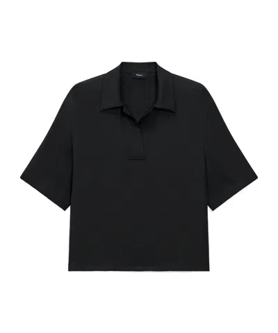 Theory Oversized Polo Shirt In Silk Georgette In Black