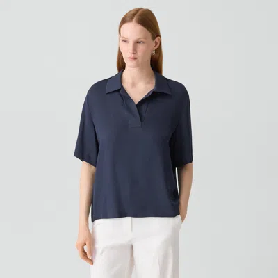 Theory Oversized Polo Shirt In Silk Georgette In Blue